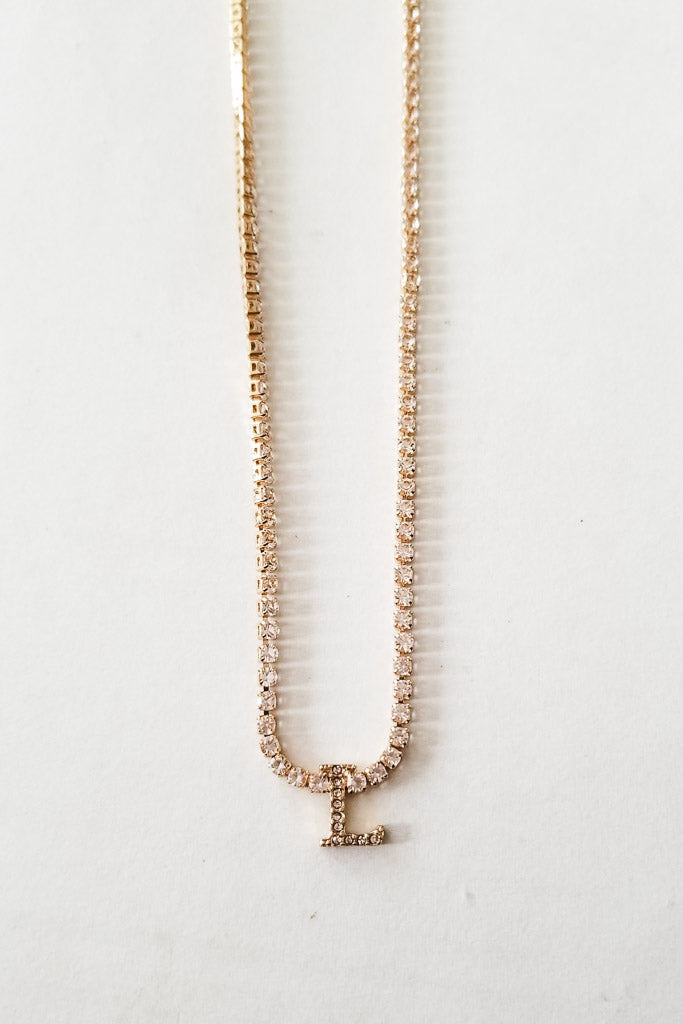 Rhinestone Chain Initial Necklace