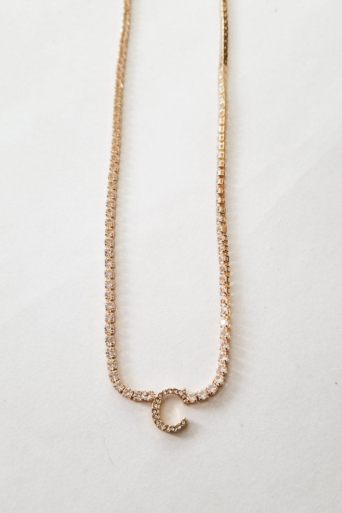 Rhinestone Chain Initial Necklace