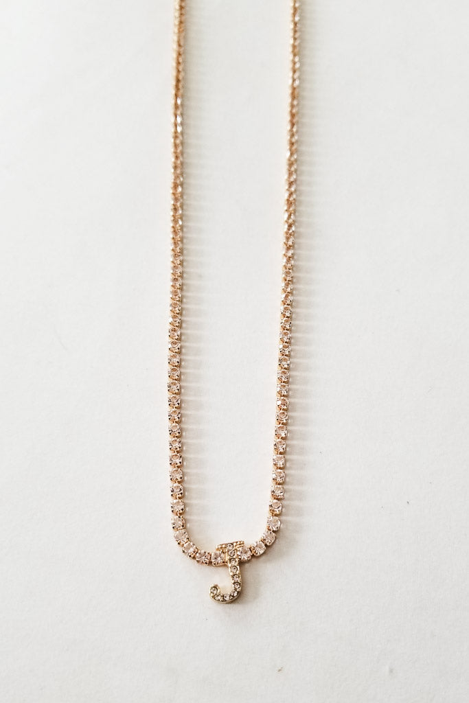 Rhinestone Chain Initial Necklace