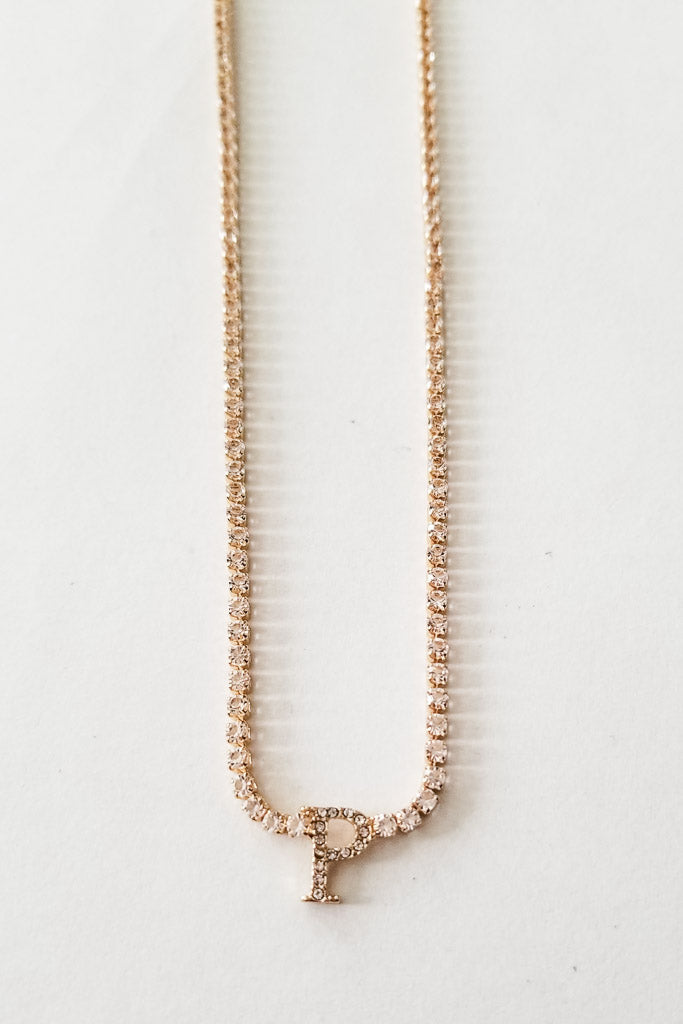 Rhinestone Chain Initial Necklace