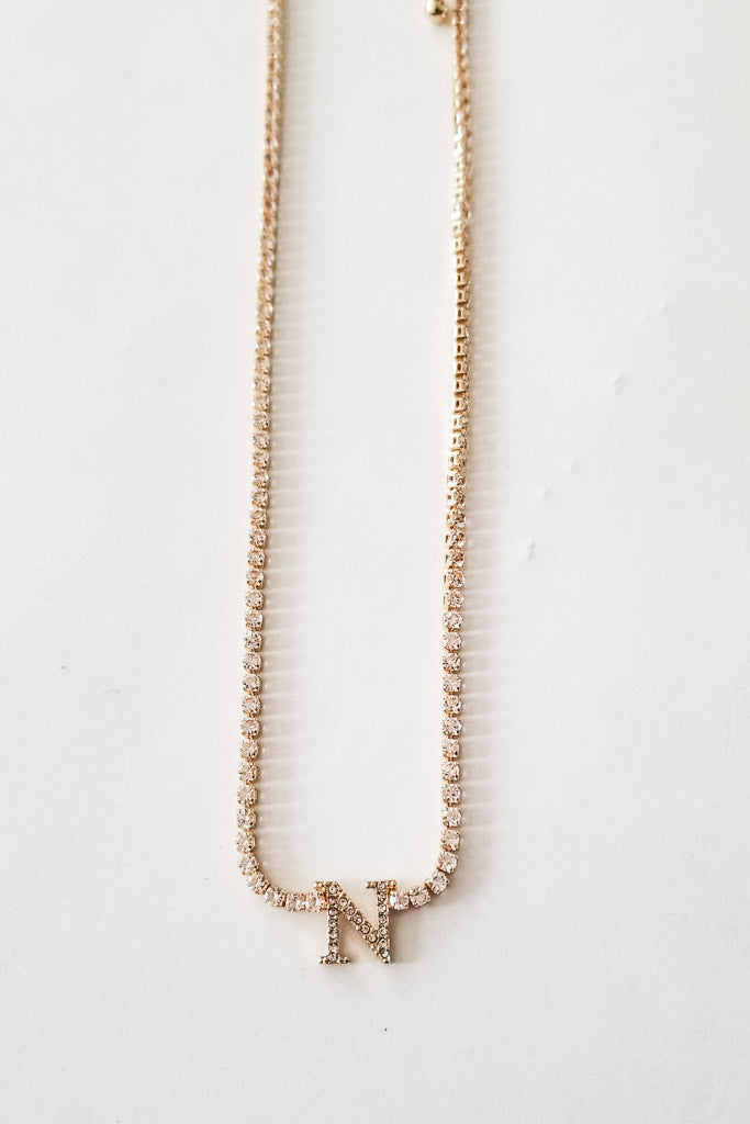 Rhinestone Chain Initial Necklace