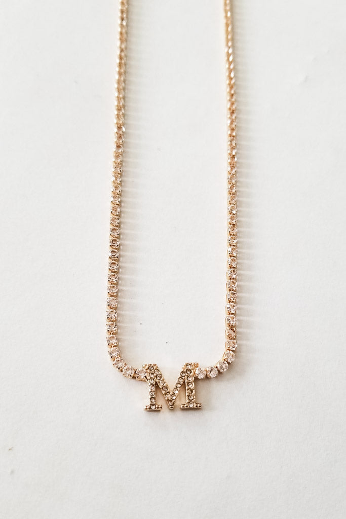 Rhinestone Chain Initial Necklace