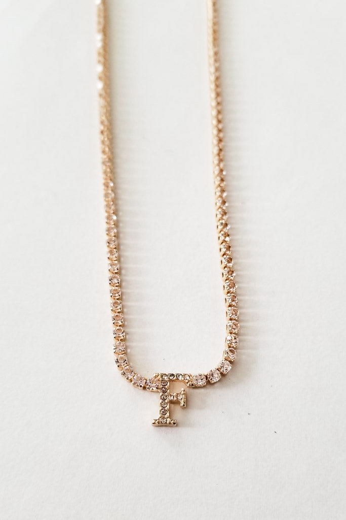 Rhinestone Chain Initial Necklace