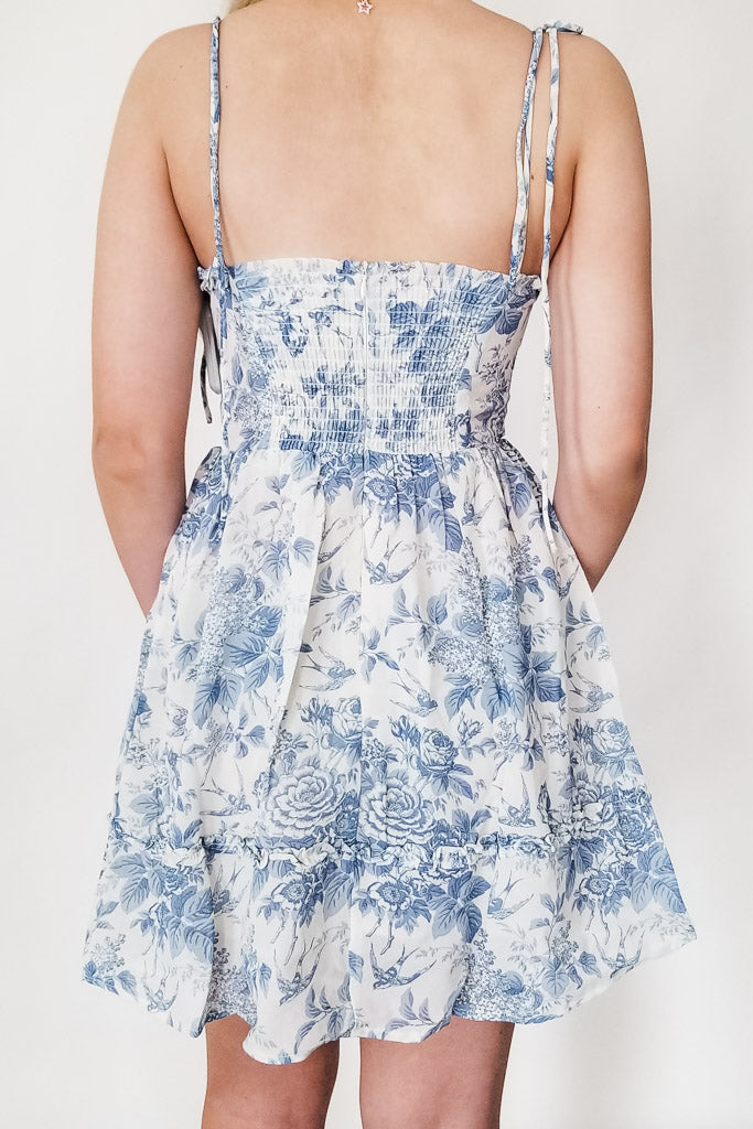 Shayla Floral Mini Dress- Blue/White