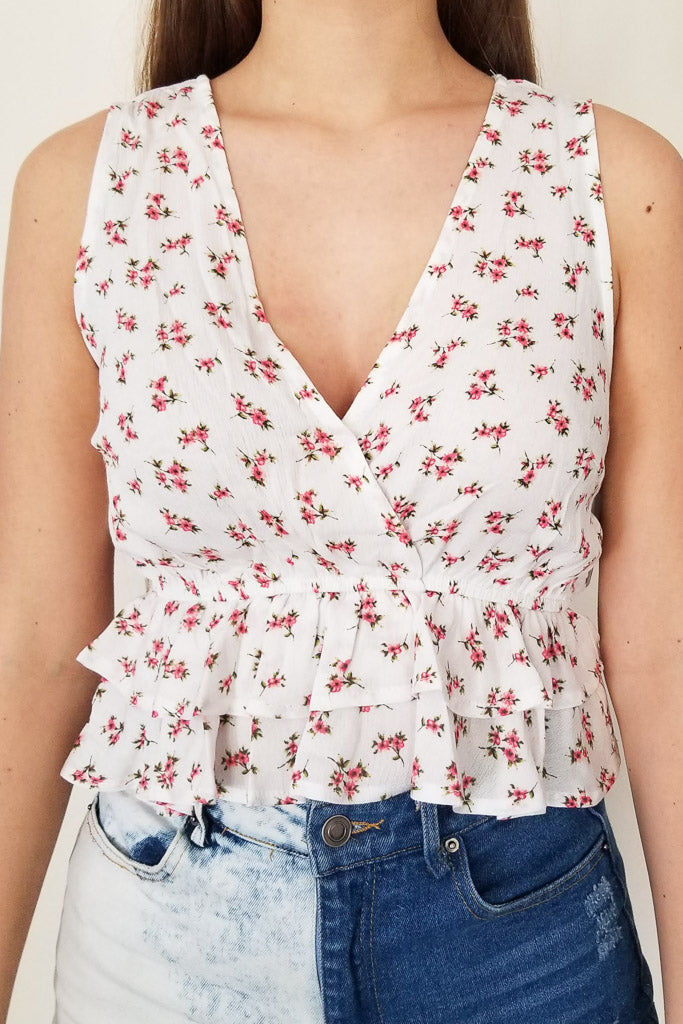 Claudia Floral Crop Top- Off White
