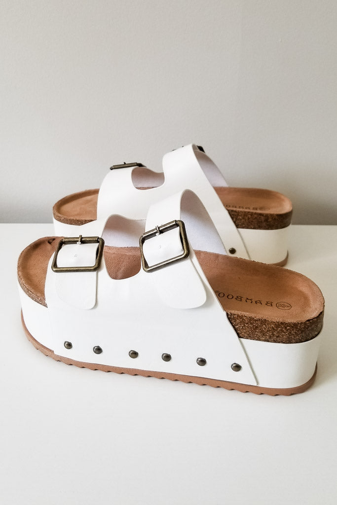 Blowout Platform Sandals- White