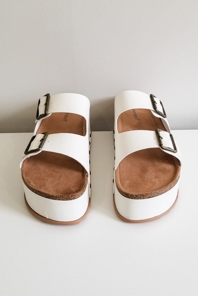 Blowout Platform Sandals- White