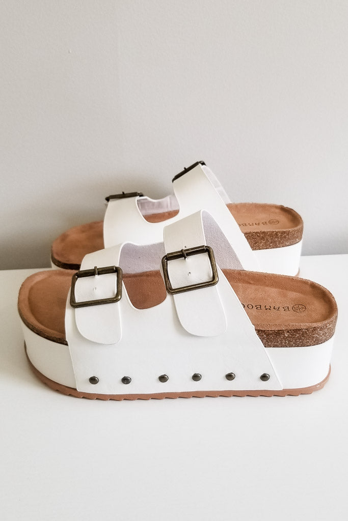 Blowout Platform Sandals- White