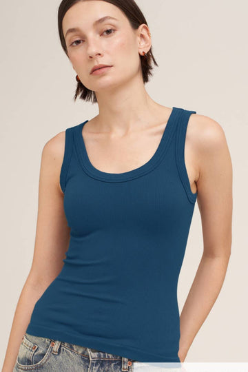 Sorry Excuse Ribbed Tank Top - Deep Blue