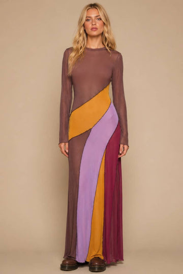 Carried Away Patchwork Maxi Dress - Brown Multi