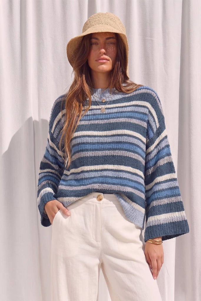 Crushing It Stripe Knit Top - Blue Multi