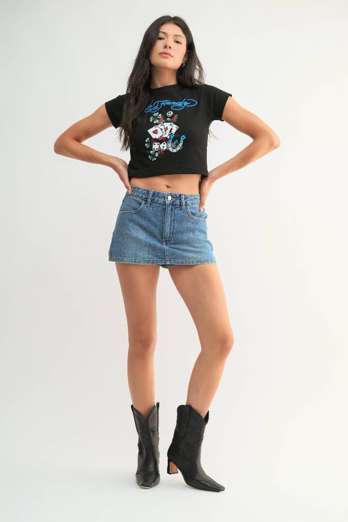 Kimmy Mid Rise Denim Skort - Medium Denim
