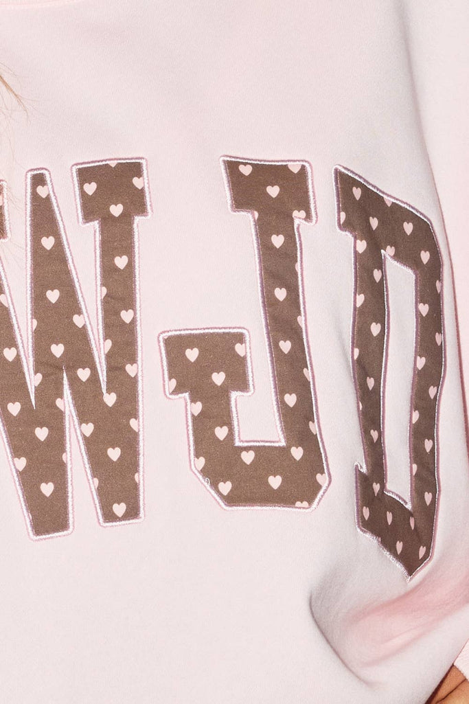 WWJD Heart Mockneck Ruffle Sweatshirt - Pink/Brown