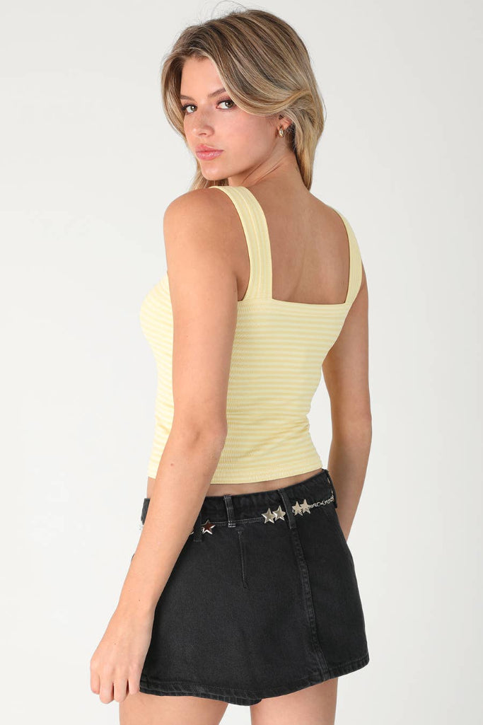 Come Near Striped Square Crop Top - Yellow