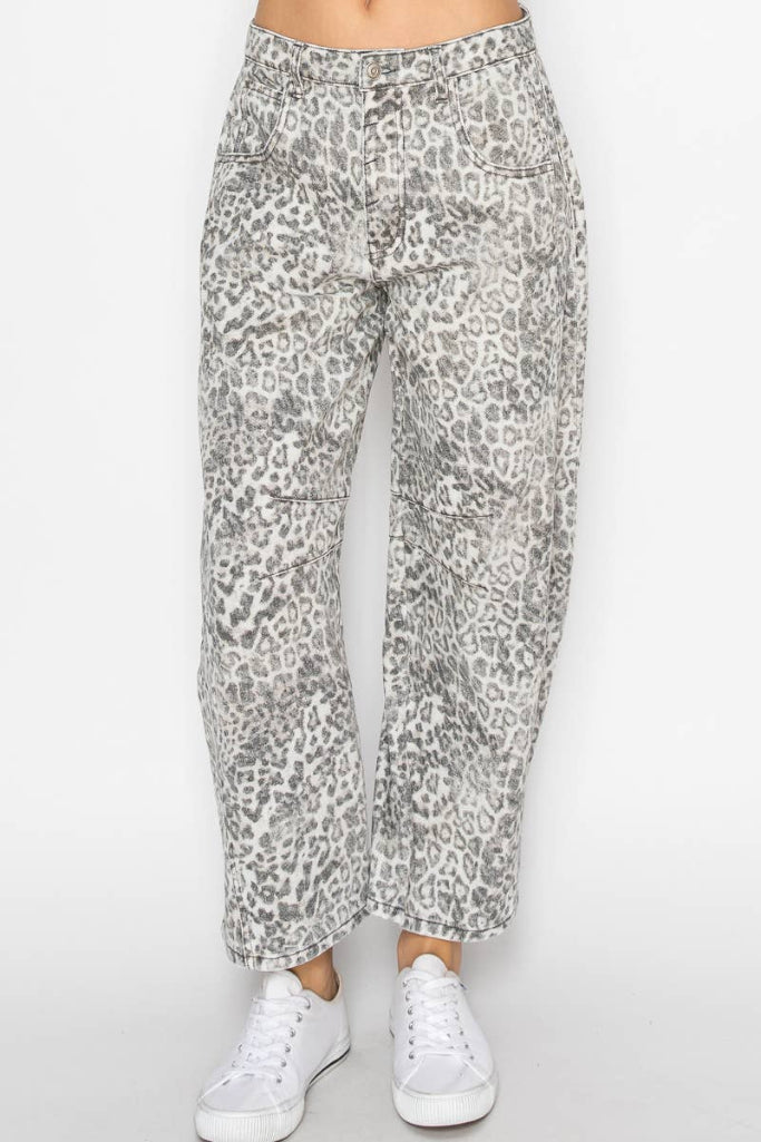 No Regrets Wide Leg Jeans - Gray Leopard