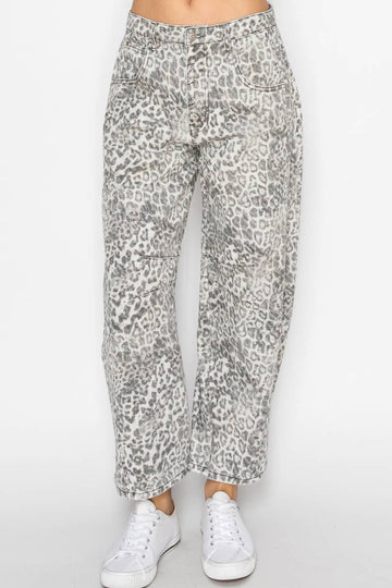 No Regrets Wide Leg Jeans - Gray Leopard