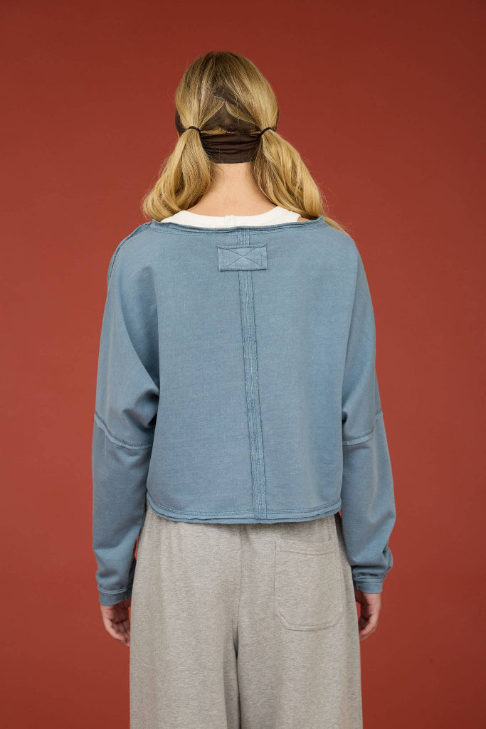 Style Sense Boat Neck Crop Top - Slate Blue