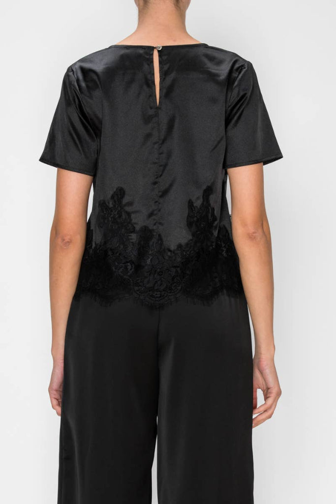 Nightfall Lace Trim Top - Black