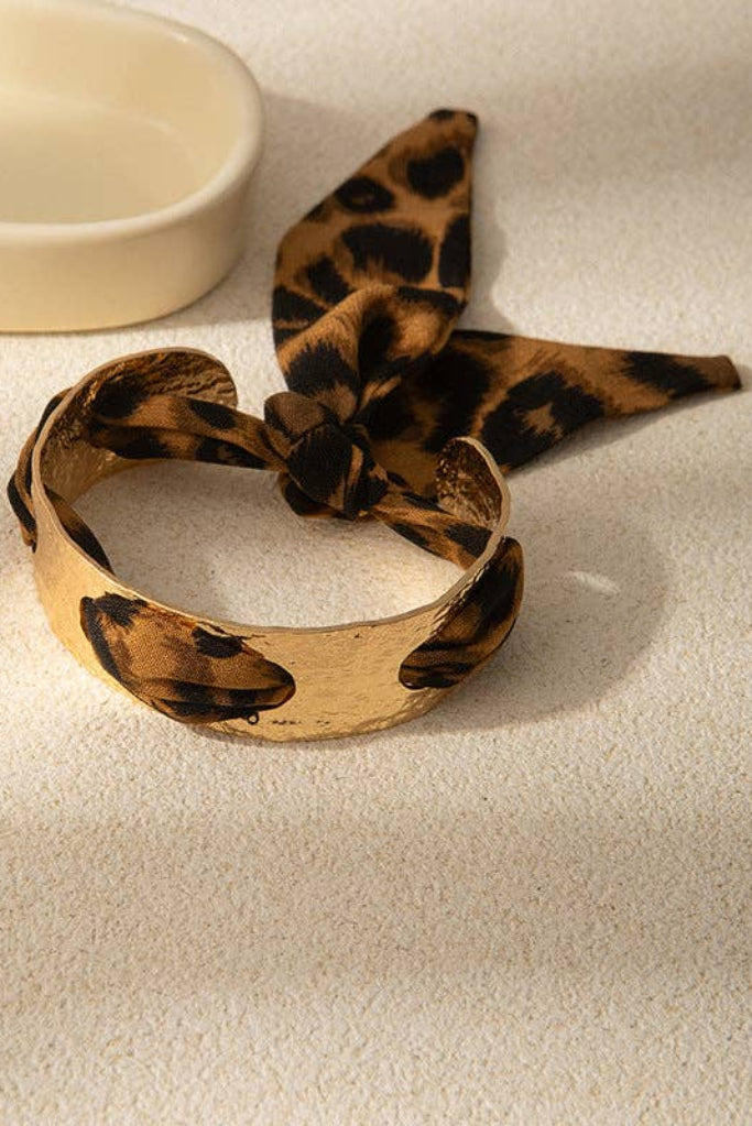 Too Sleek Scarf Bangle Bracelet - Leopard/Gold