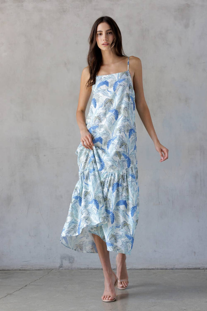 April Midi Dress- White/Blue