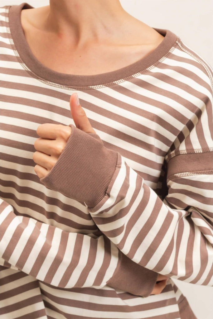 May I Striped Long Sleeve Top - Mocha