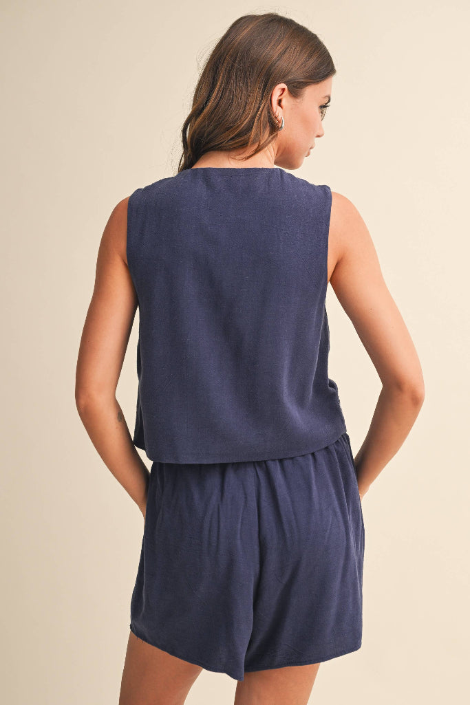 Home Team Floral Embroidered Set-  Navy