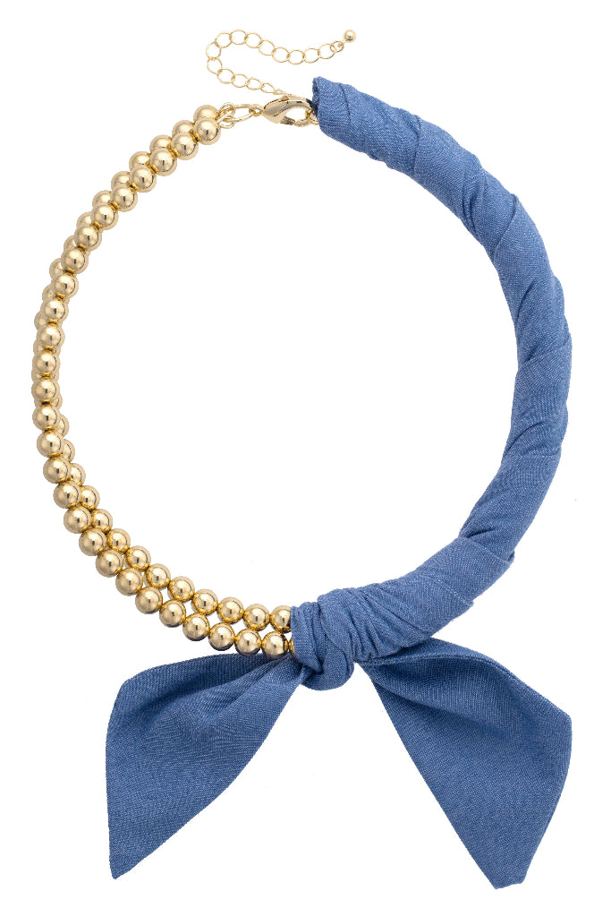 Denim Ball Bead Necklace 