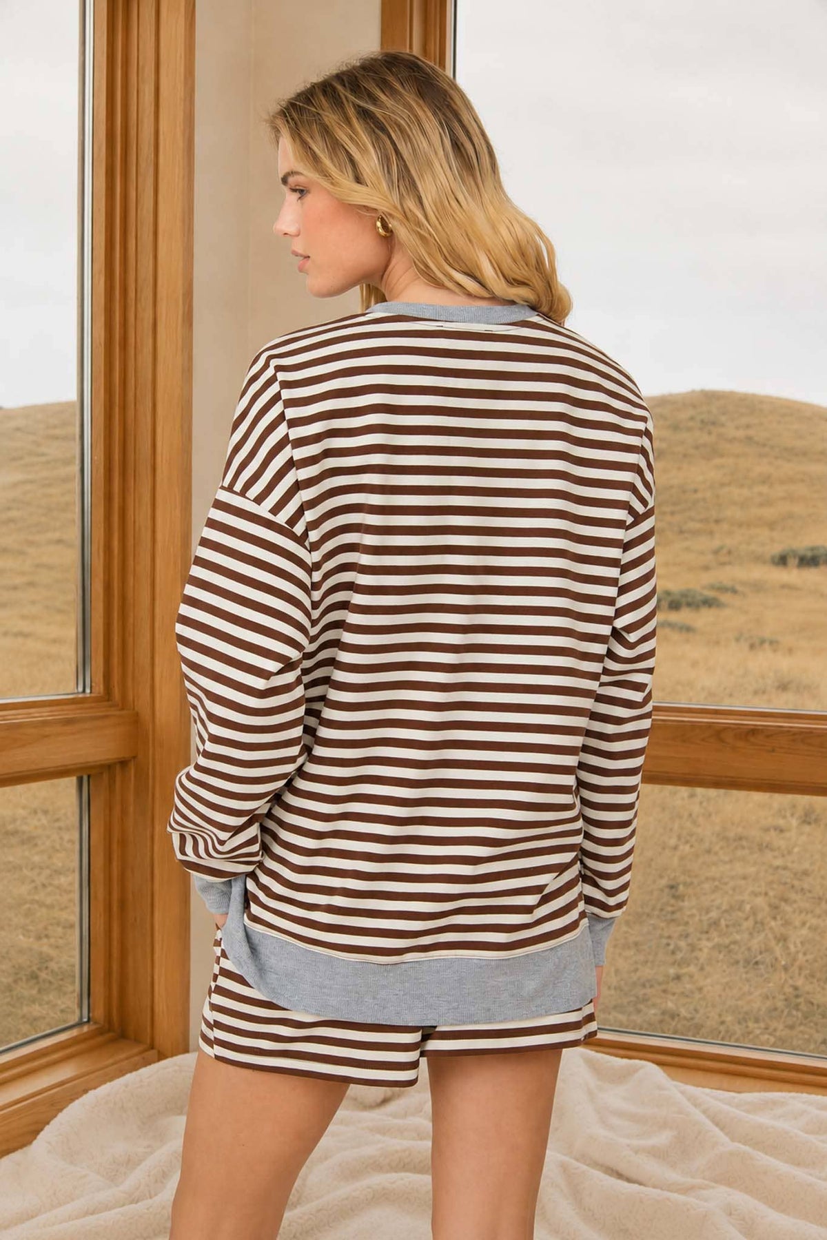 Right Place Striped Knit Top - Brown