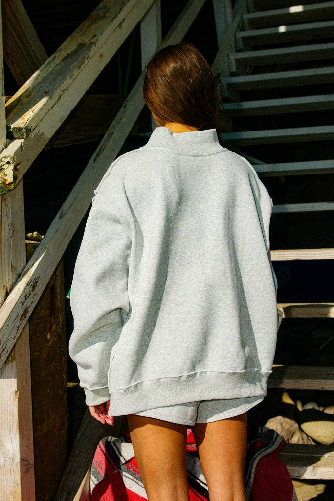 WWJD Embroidered Mock Neck Sweatshirt - Grey