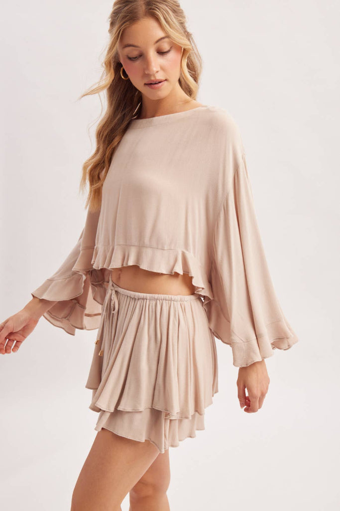 Better Off Belle Sleeve Crop Top - Beige