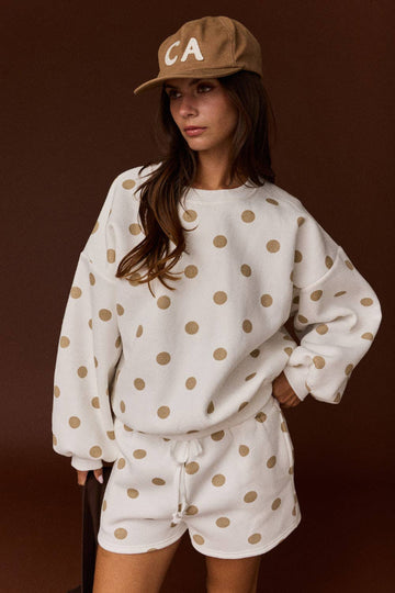 Heart Throb Polka Dot Fleece Set - Taupe/White