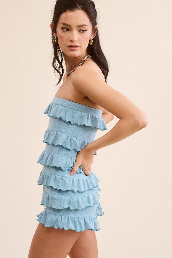 Melrose Ruffled Romper- Light Blue