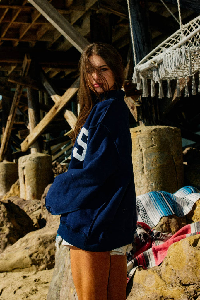 Jesus Mock Neck Sweatshirt - Navy