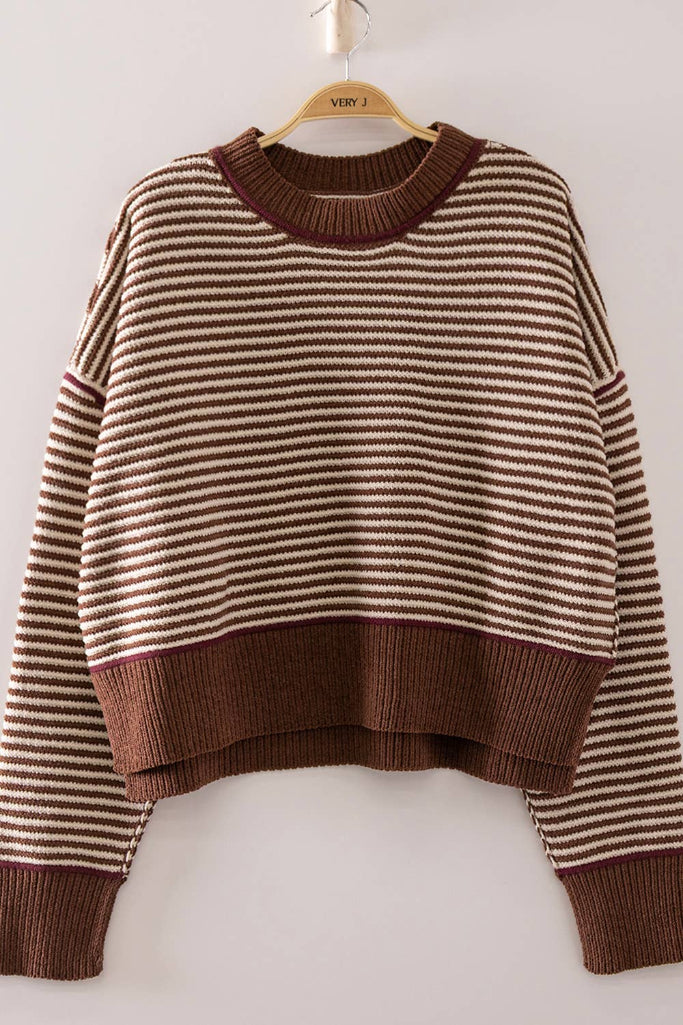 Simply Stripe Knit Sweater - Brown