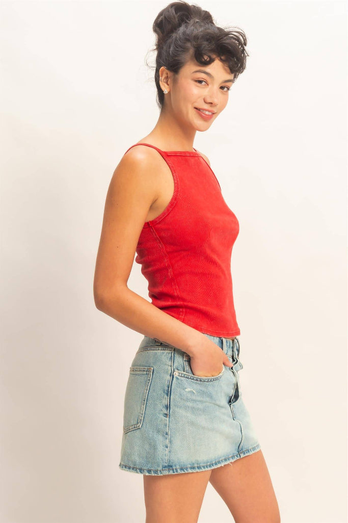 Bright Babe Square Neck Tank Top  - Red