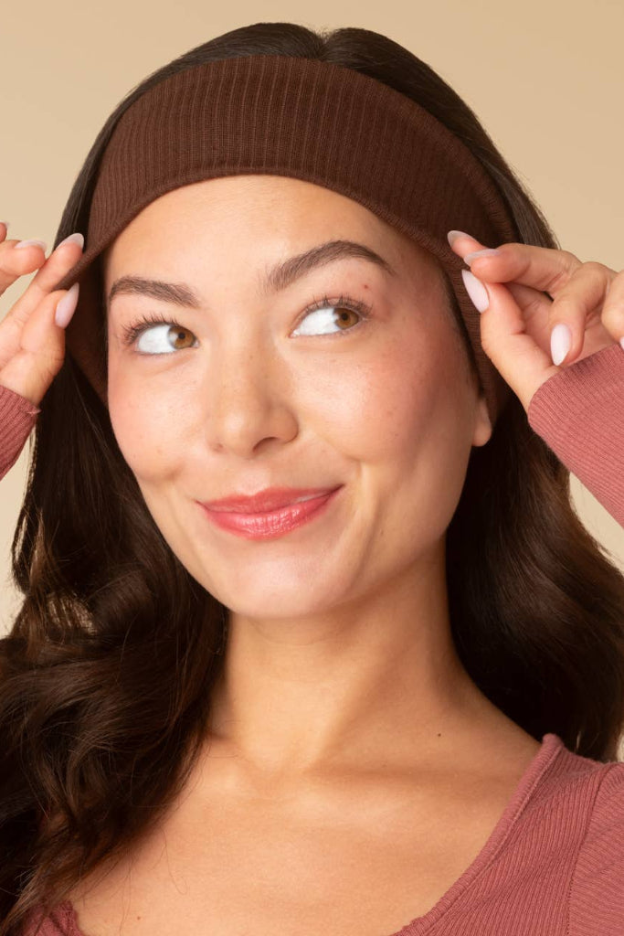 KITSCH - Recycled Fabric Ribbed Elastic Headbands 2pc Set - Mocha & Chocolate