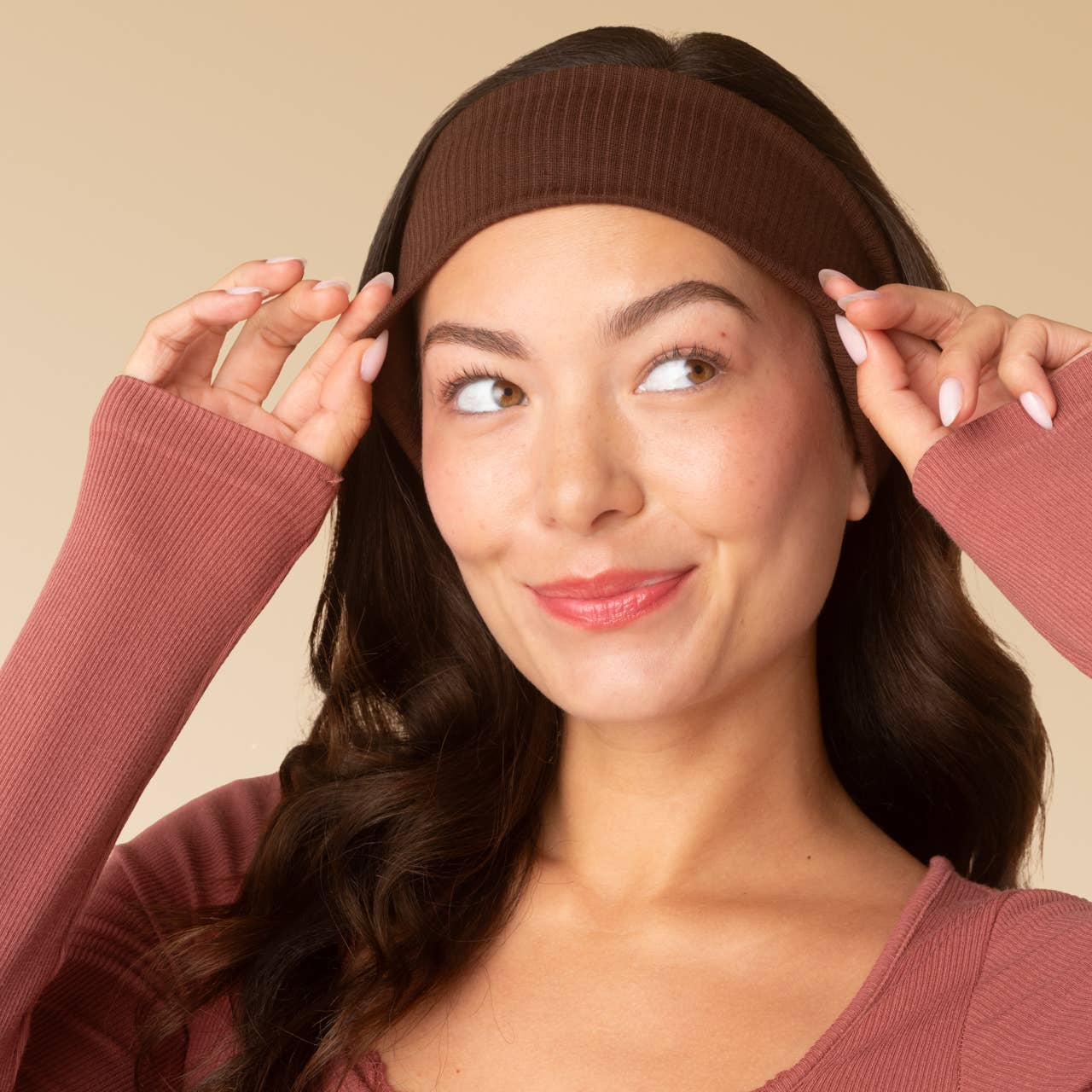 KITSCH - Recycled Fabric Ribbed Elastic Headbands 2pc Set - Mocha & Chocolate
