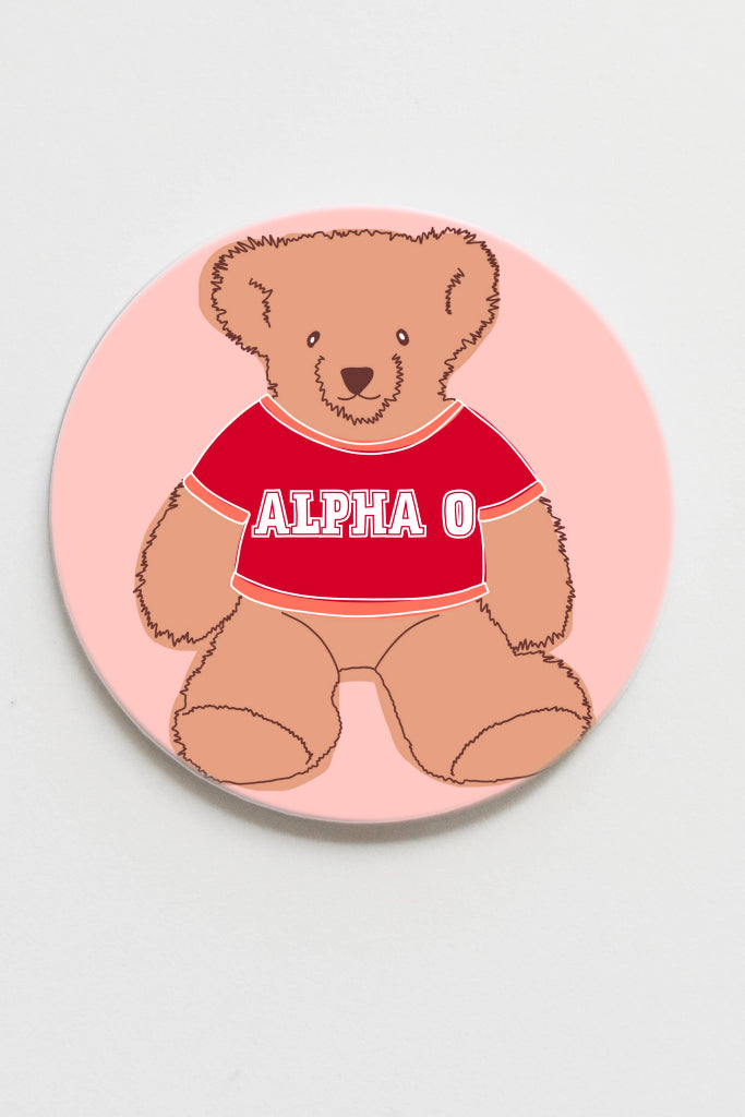 Good Vibez Collegiate - Alpha Omicron Pi Teddy Bear Button- 3.00 inch
