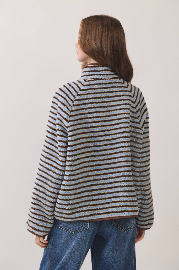 Offbeat Striped Sherpa Jacket - Blue/Brown