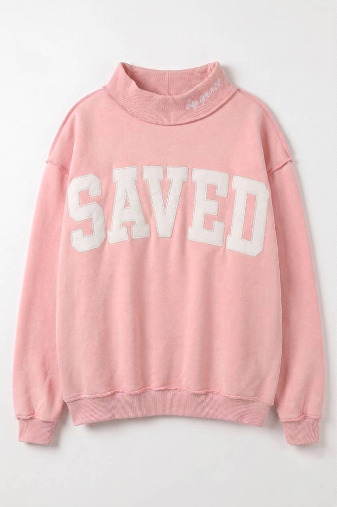 Saved Emb. Mock Neck Sweatshirt - Baby Pink