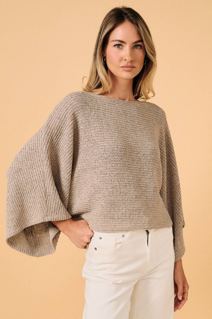 Sundown Boat Neck Knit Top - Taupe