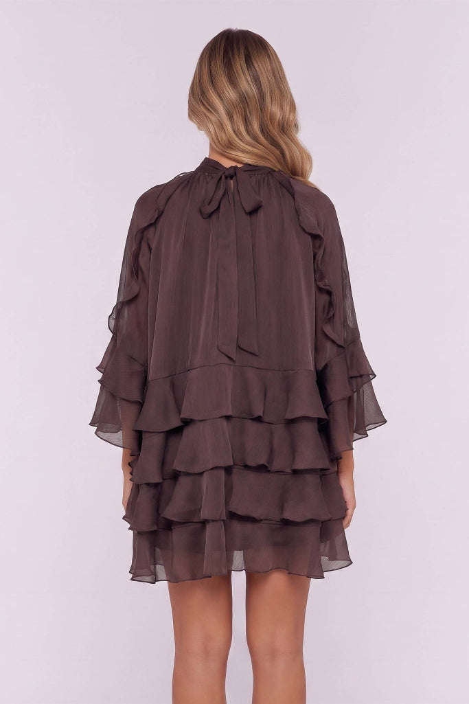 One I Chose Ruffle Chiffon Dress - Brown