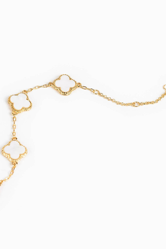 Real Fortune Clover Charm Bracelet - Gold/White