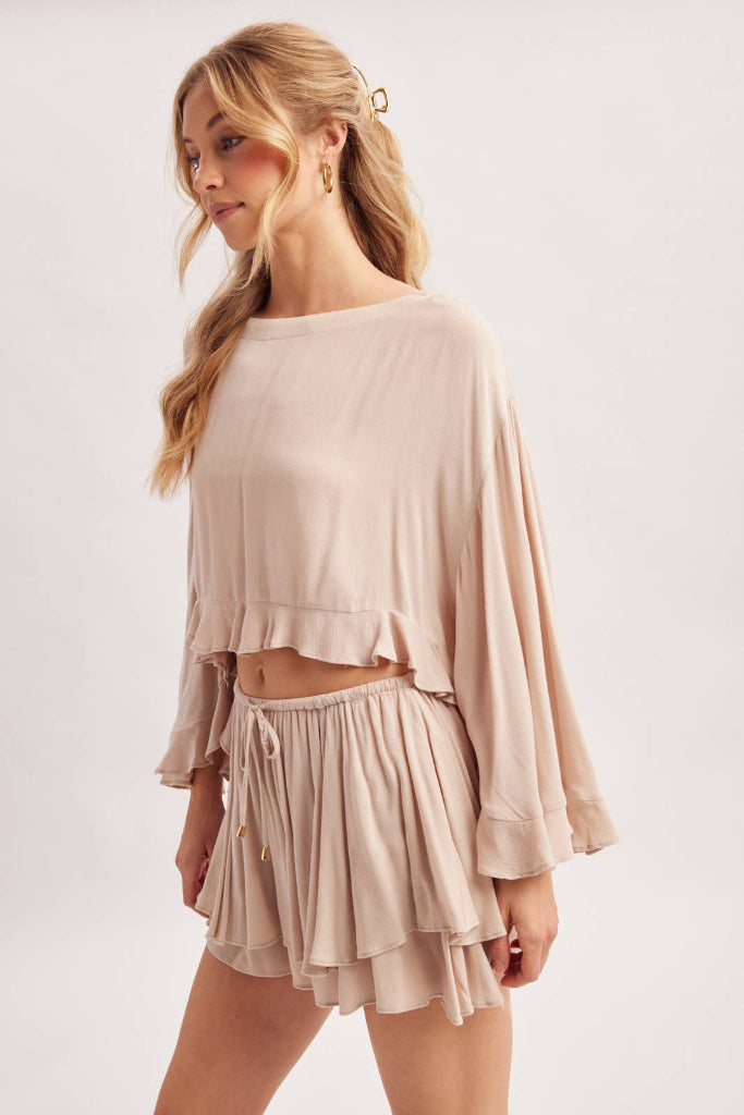 Better Off Belle Sleeve Crop Top - Beige