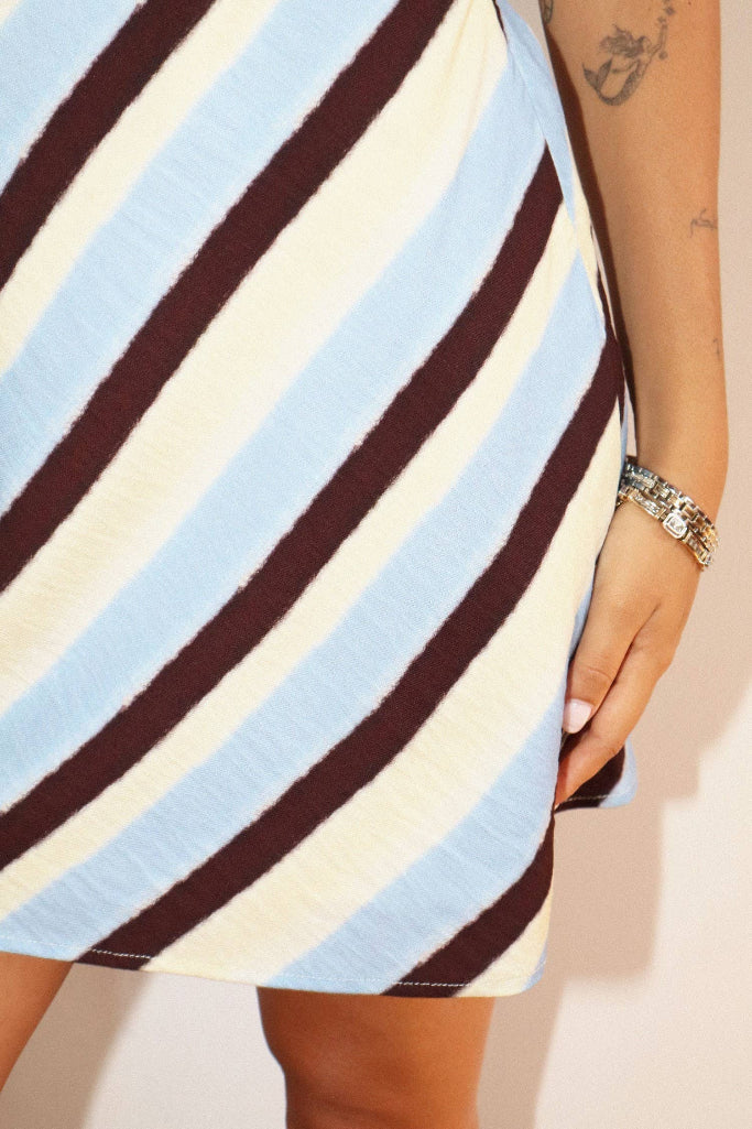 Sail Away Diagonal Stripe Mini Dress - Blue Multi