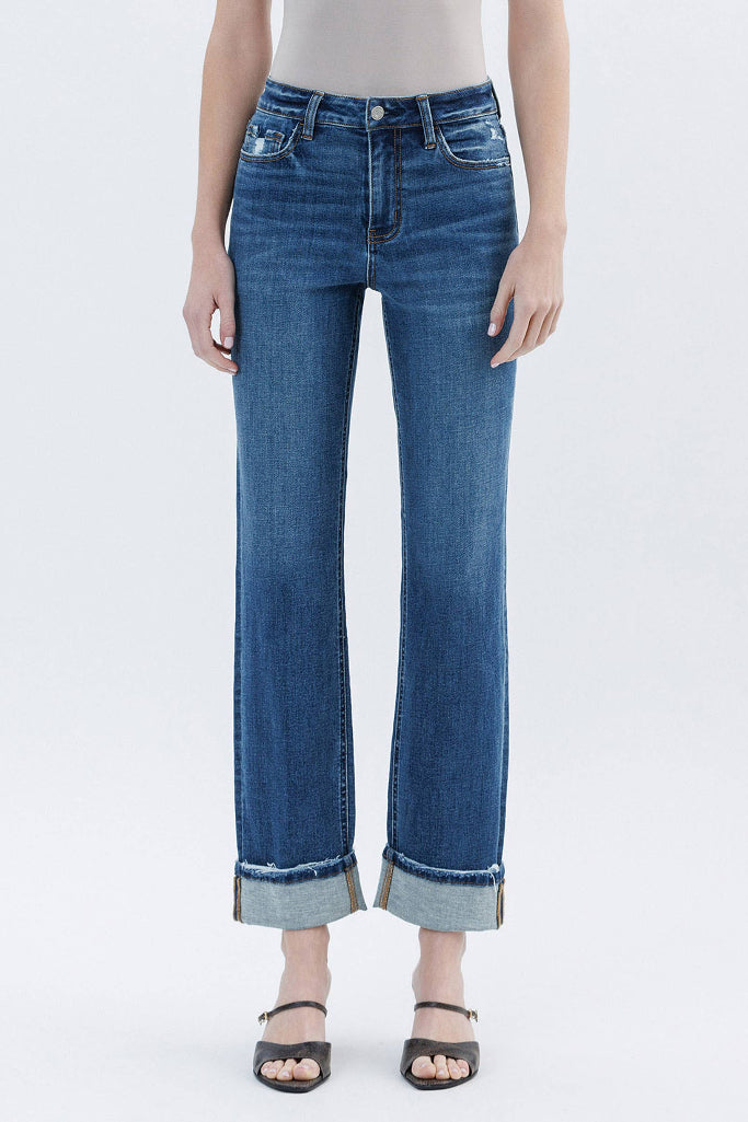 Too Nice High Waist Straight Leg Jean - Dark Wash