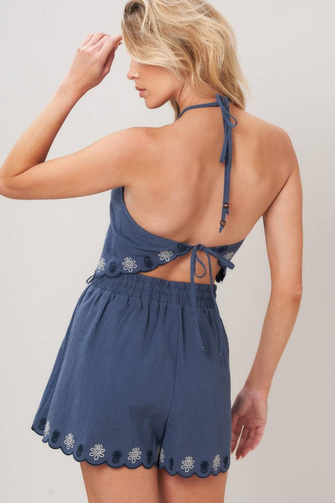 Delicate Day Embroidered Set - Slate Blue