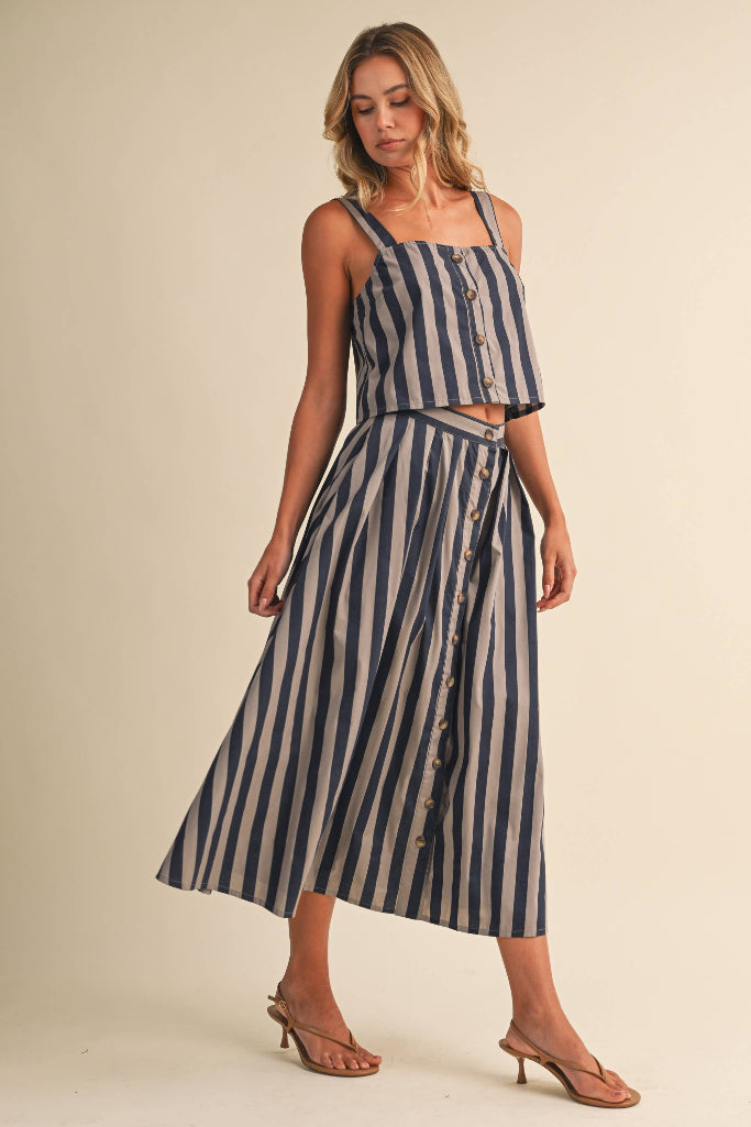 Old Tale Striped Top & Skirt - Navy Multi