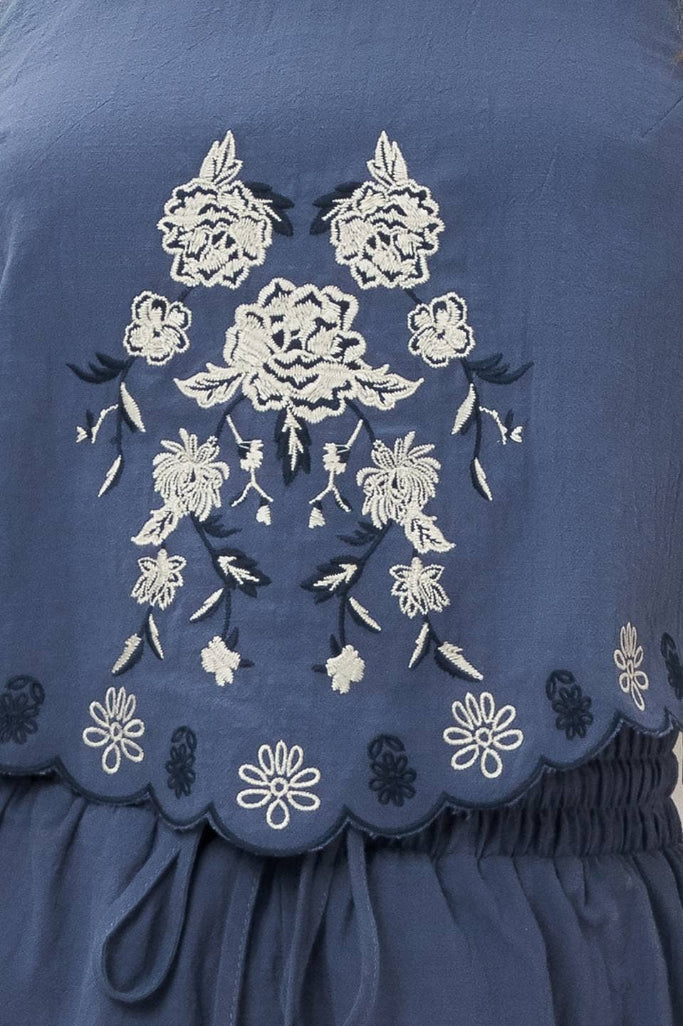 Delicate Day Embroidered Set - Slate Blue