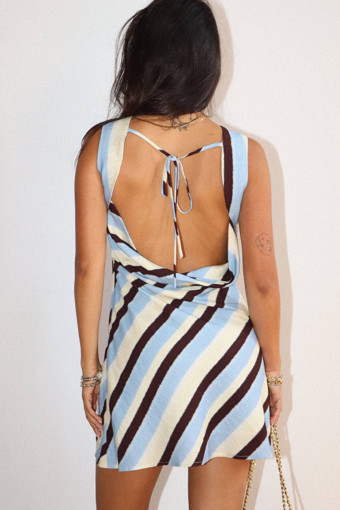 Sail Away Diagonal Stripe Mini Dress - Blue Multi